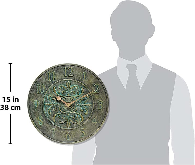 Infinity Instruments Blanc Fleur Aged Bronze 15 inch Decorative Outdoor Clock for Garage, Patio, Backyard, Outdoor Wall, Fence Vintage Antique Aged Bronze - Image 5